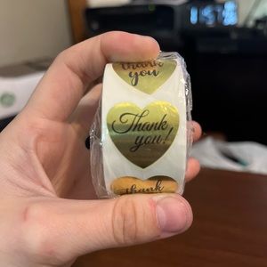 500 count Gold Cursive Heart Thank You Stickers